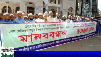 ফ্রান্সে মহানবী (সাঃ) কে ব্যাঙ্গচিত্রের প্রতিবাদে হোসাইনিয়া ইসলামিয়া দারুল হাদিসের মানববন্ধন