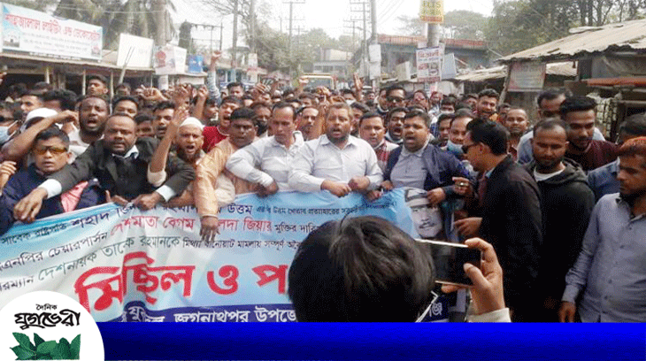 জগন্নাথপুরে উপজেলা ও পৌর যুবদলের নবগঠিত আহবায়ক কমিটির মিছিল ও পথসভা